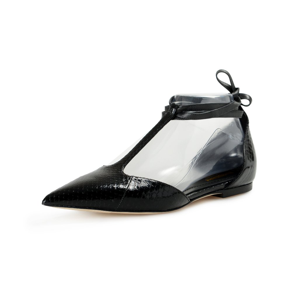 Burberry Women's "Welton" Black Snake Skin Balerina Flats Shoes Us 7.5 It 37.5